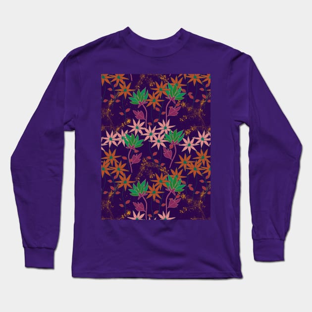 Wildflowers on Purple Long Sleeve T-Shirt by MitaDreamDesign